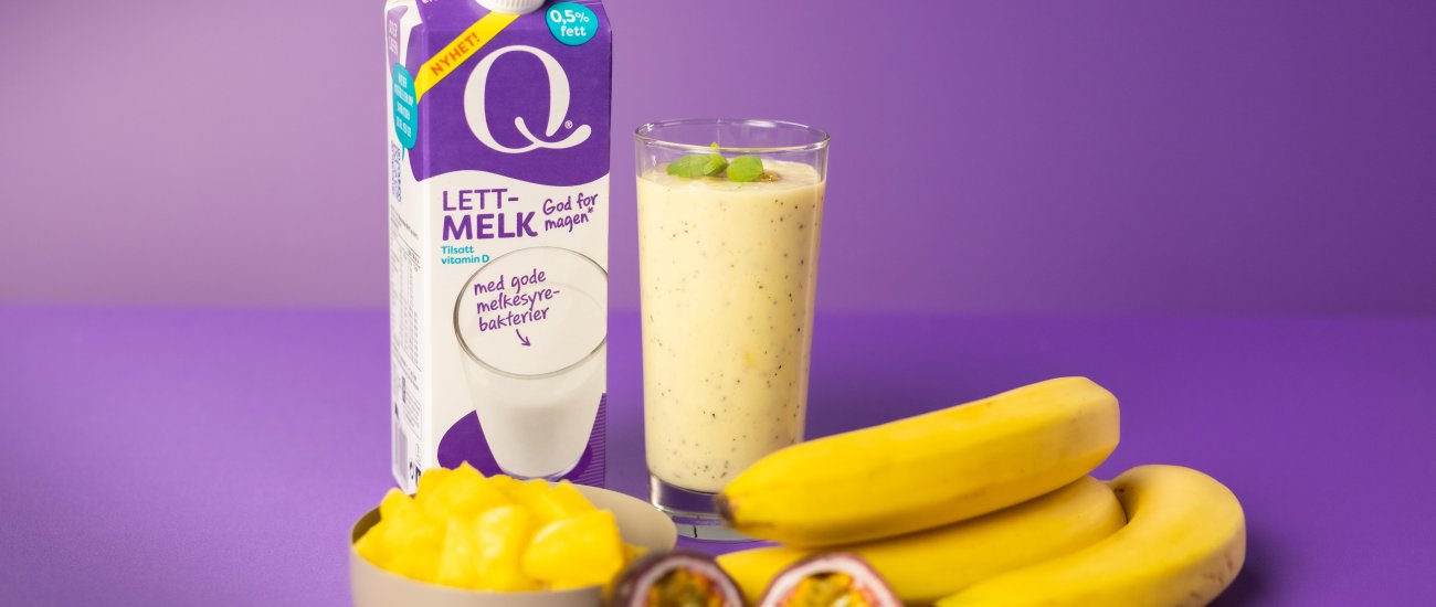 Gul smoothie med Q® Melk God for magen